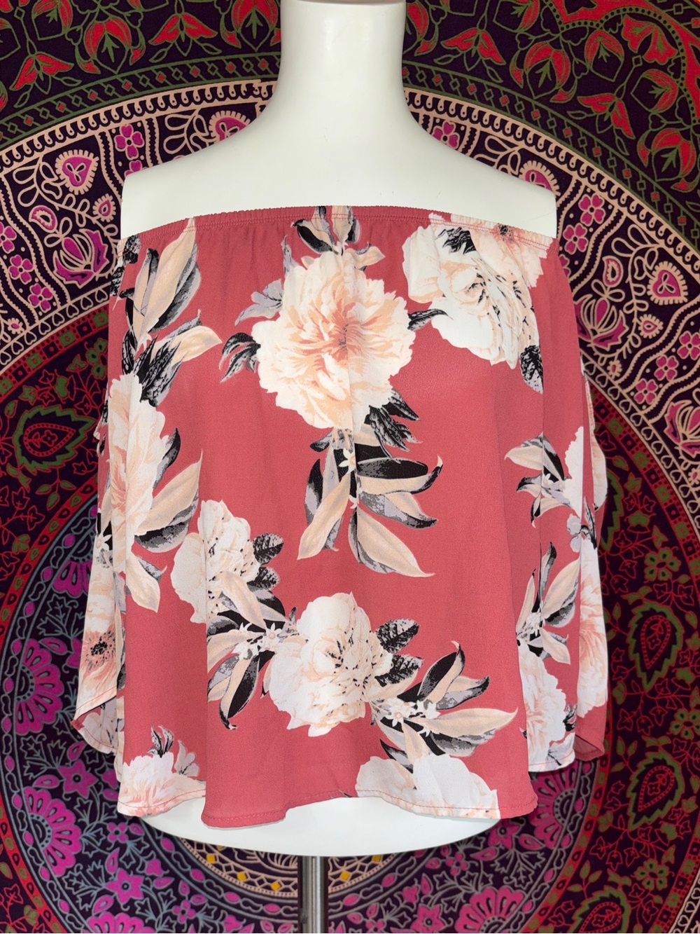 Fashion Nova Off-Shoulder Floral Blouse Dusty Rose Women’s Size Small